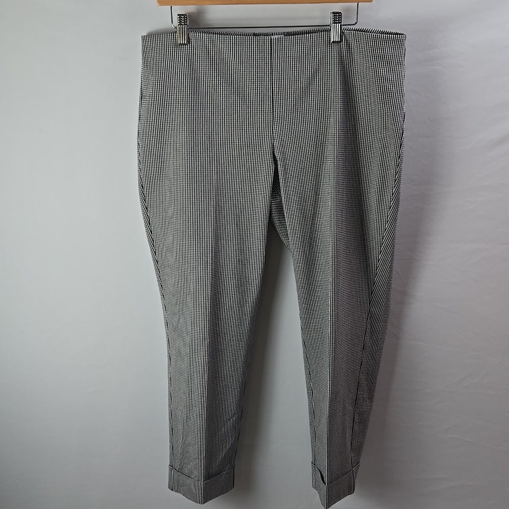 J.Jill Premium Bi Stretch Black White Check Pull On‎ Cuffed Pants Sz 14P